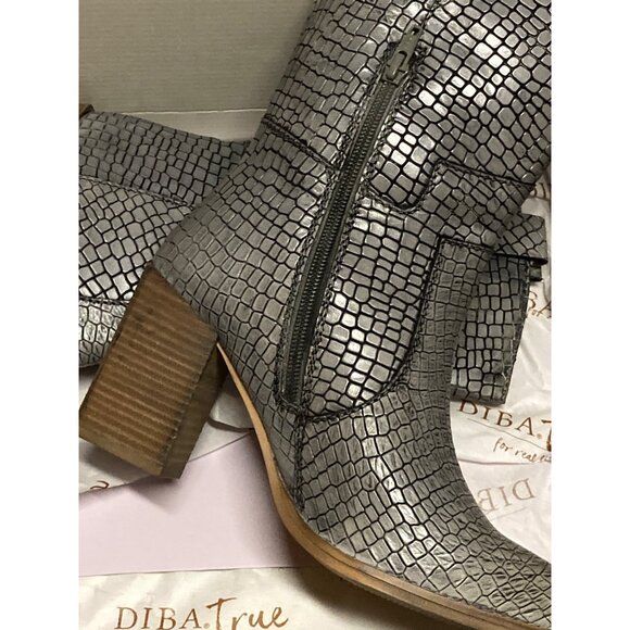 Diba True Leather Mid Calf Western Boots - Croc Embossed, Size 8 US, New In Box - Picture 2 of 7